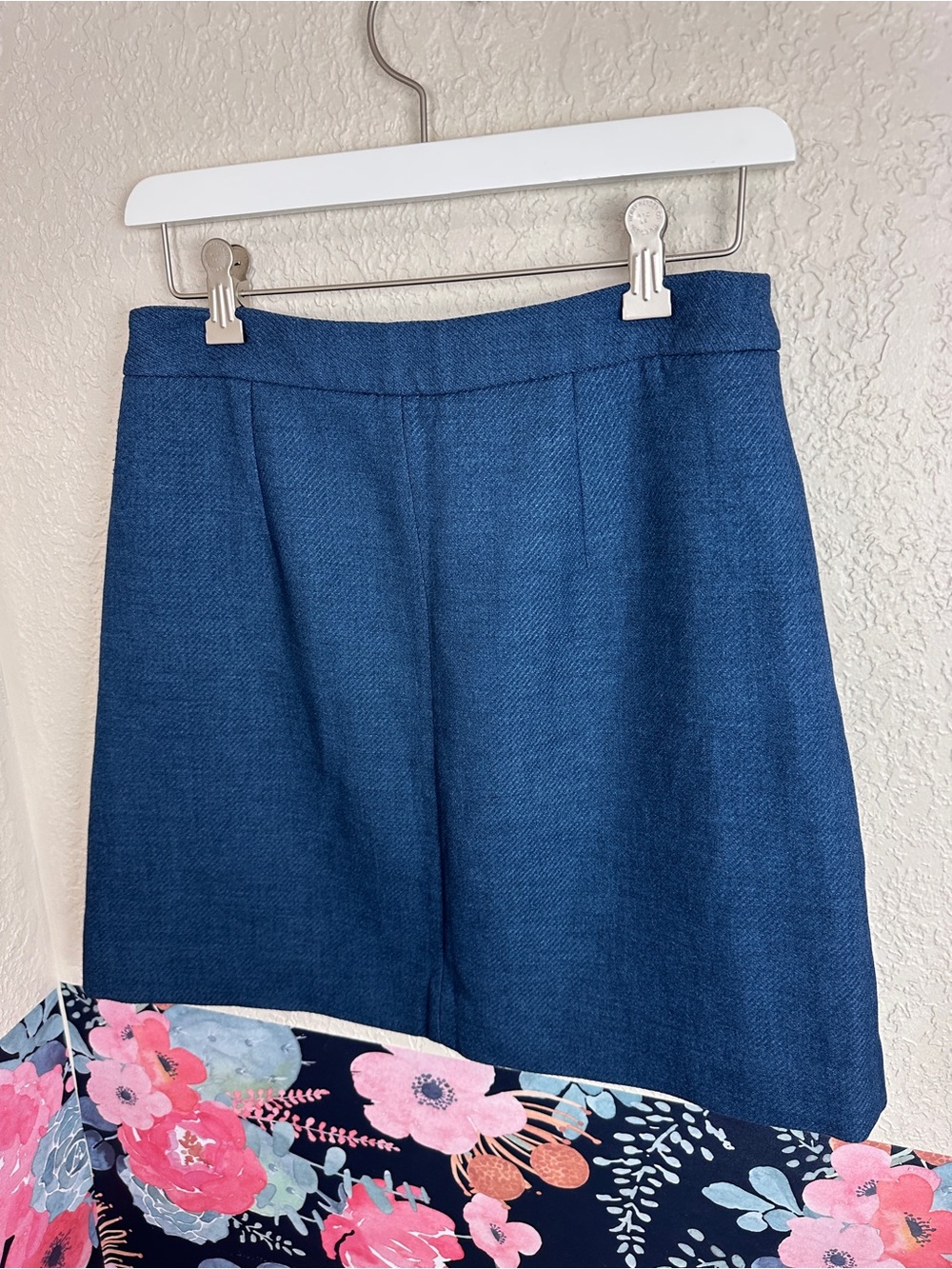 MIXXO Blue Button Front Herringbone Pattern Flare Mini Skirt Size 28 - Picture 4 of 5